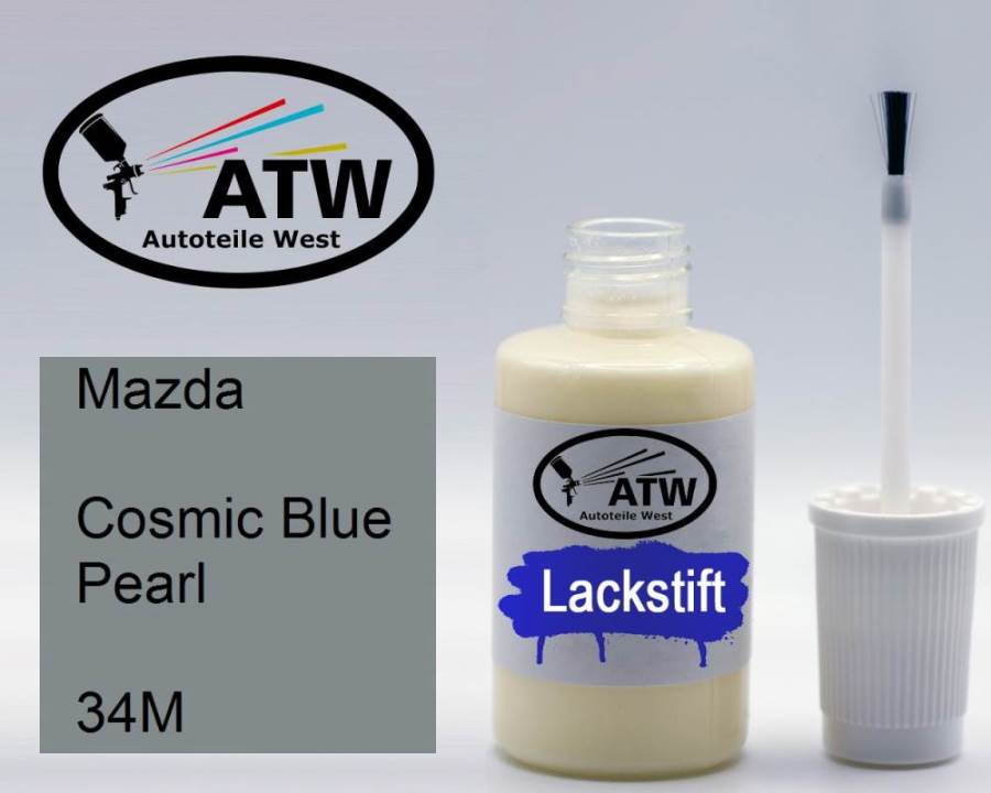Mazda, Cosmic Blue Pearl, 34M: 20ml Lackstift, von ATW Autoteile West.